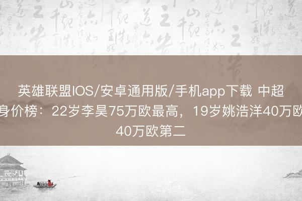英雄联盟IOS/安卓通用版/手机app下载 中超门将身价榜：22岁李昊75万欧最高，19岁姚浩洋40万欧第二