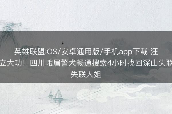 英雄联盟IOS/安卓通用版/手机app下载 汪汪队立大功！四川峨眉警犬畅通搜索4小时找回深山失联大姐